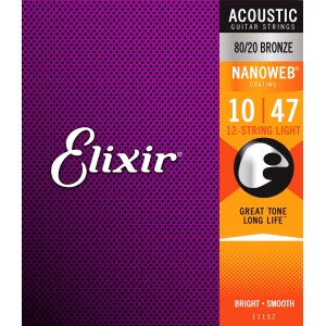 Stålsträngar Elixir 11152 Acoustic 80/20 Bronze 12-String NANOWEB 010-047