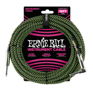 Ernie Ball EB-6077 10FT CABLE BLK/GRN 3M