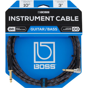 Boss BIC-10A 10FT / 3M INSTRUMENT CABLE, ANGLED/STRAIGHT 1/4" JACK